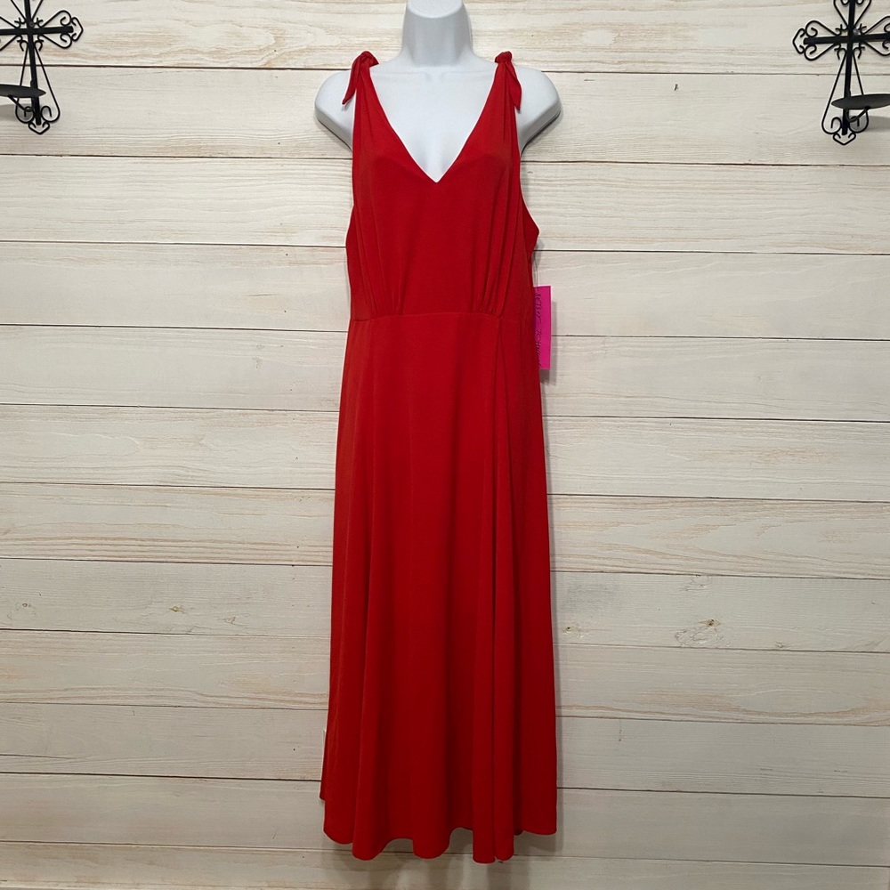 NWT Betsey Johnson size 14 red tie up strap, v-neck dress